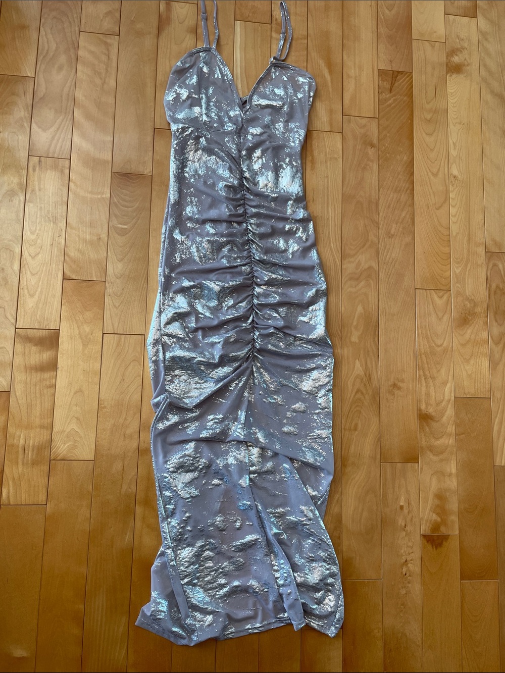 M Gorgeous Sheer Grey Mesh With Silver Touch Maxi Dress